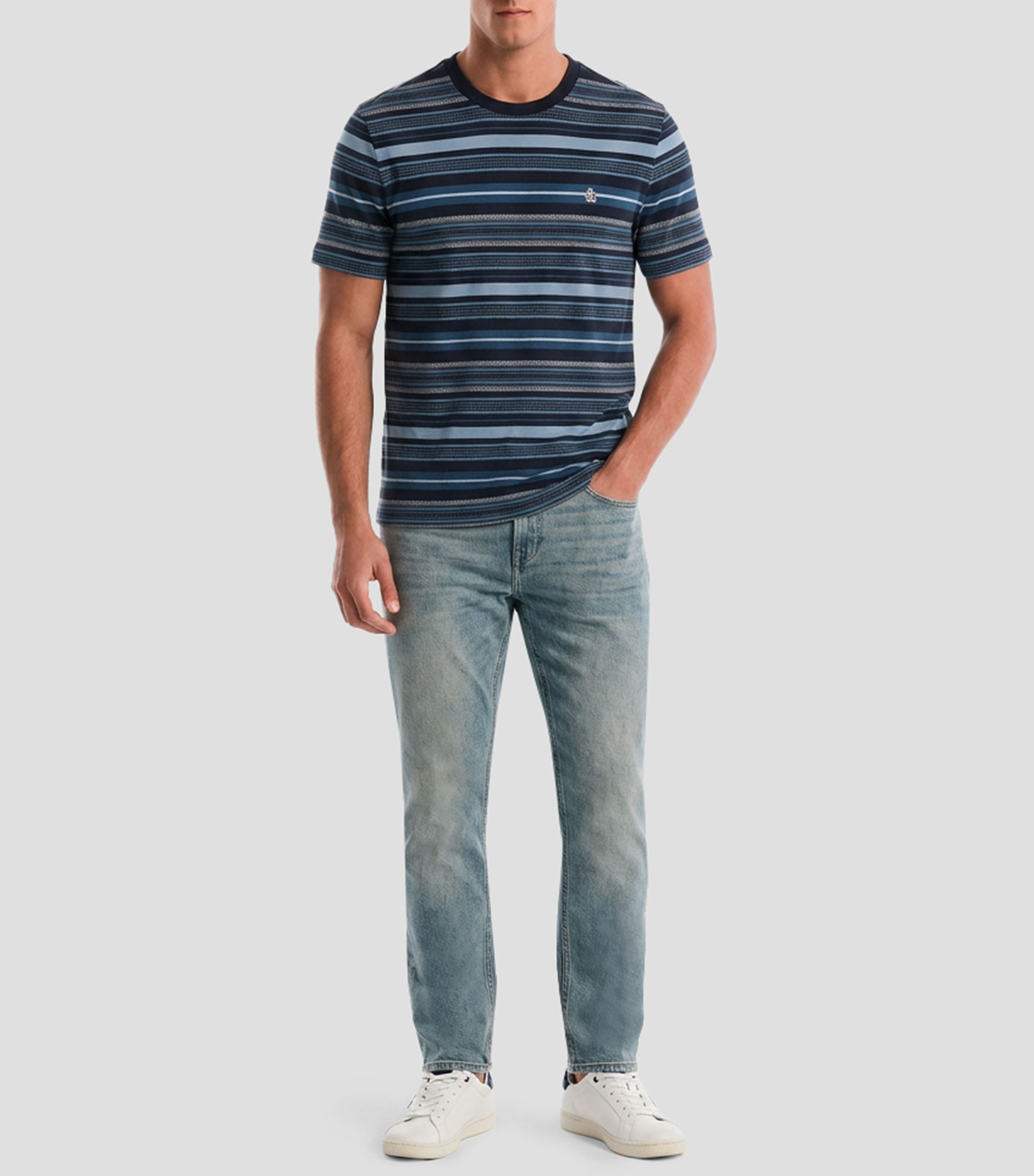Playera cuello redondo manga corta rayas jacquard Hombre